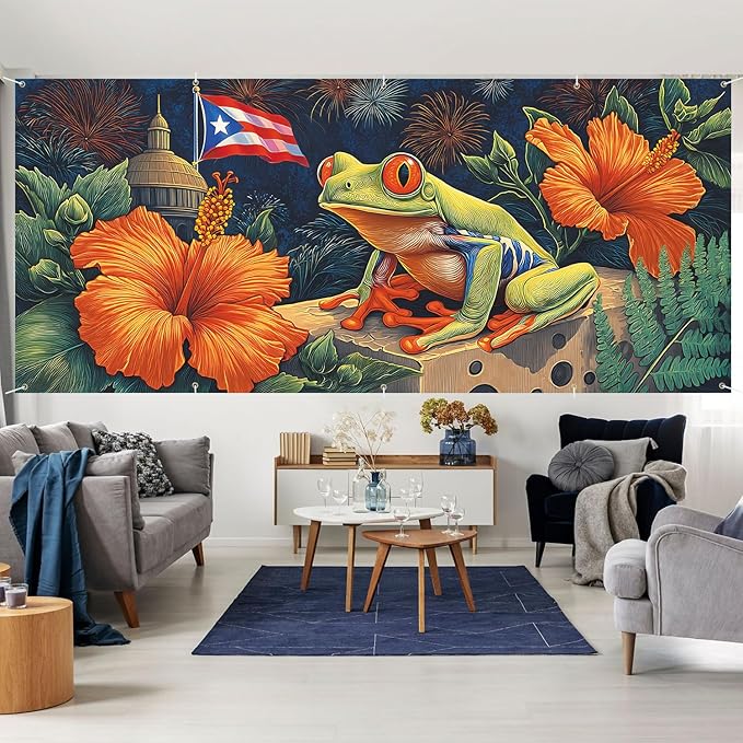 7 * 16FT Summer Puerto Rico Garage Door Cover Decorations Sunset Palm Trees Garage Door Banner for Outdoor Indoor Summer Party Photography Backdrop