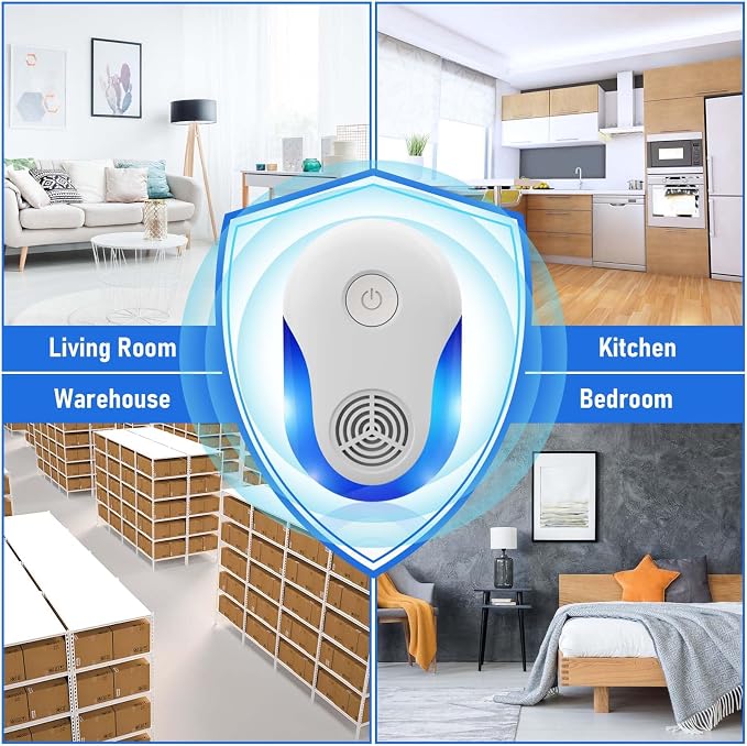 Upgraded Ultrasonic Repellent Indoor 6 Packs, Mouse Traps Insert Plug in, Insect, Roach, Rodent, Bugs, Ant, Mosquito, Mice, Spider Electronic Plug in Pest Control for House, Warehouse, Office (6)
