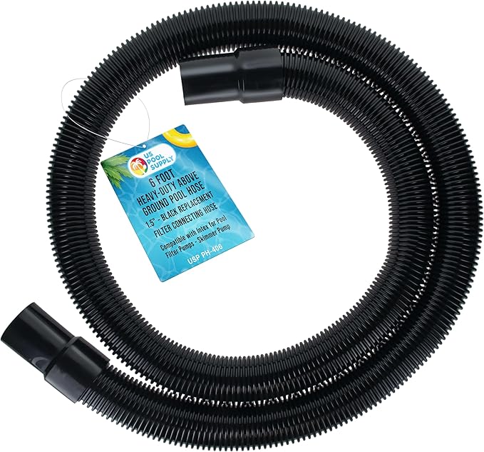 U.S. Pool Supply 6 Foot Heavy-Duty Above Ground Pool Hose, 1.5" - Black Replacement Filter Connecting Hose, Flexible Spiral Wound EVA - Compatible with Intex for Pool Filter Pumps - Skimmer Pump