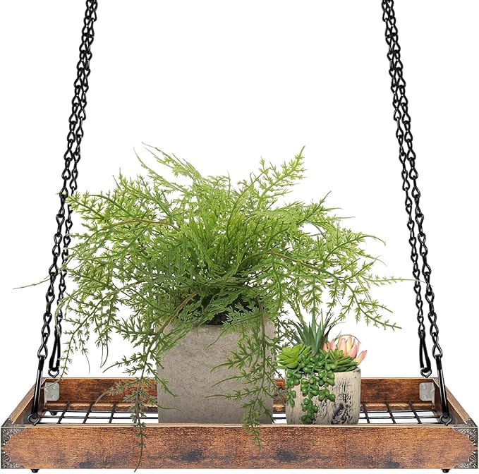 Lilybud--lily Plant Hanger Indoor Outdoor, 16" Large Hanging Planters for Indoor Plants Hanging Plant Holder Wood Metal Hanging Plant Shelf Large Hanging Baskets for Plants Outdoor Window Ceiling