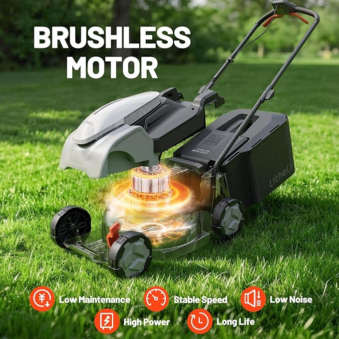 Litheli Cordless Lawn Mower 14 Inch, 5.0Ah Battery Powered Push Mower, Long-Running Battery Lawn Mower for Mid-Sized Lawn Care