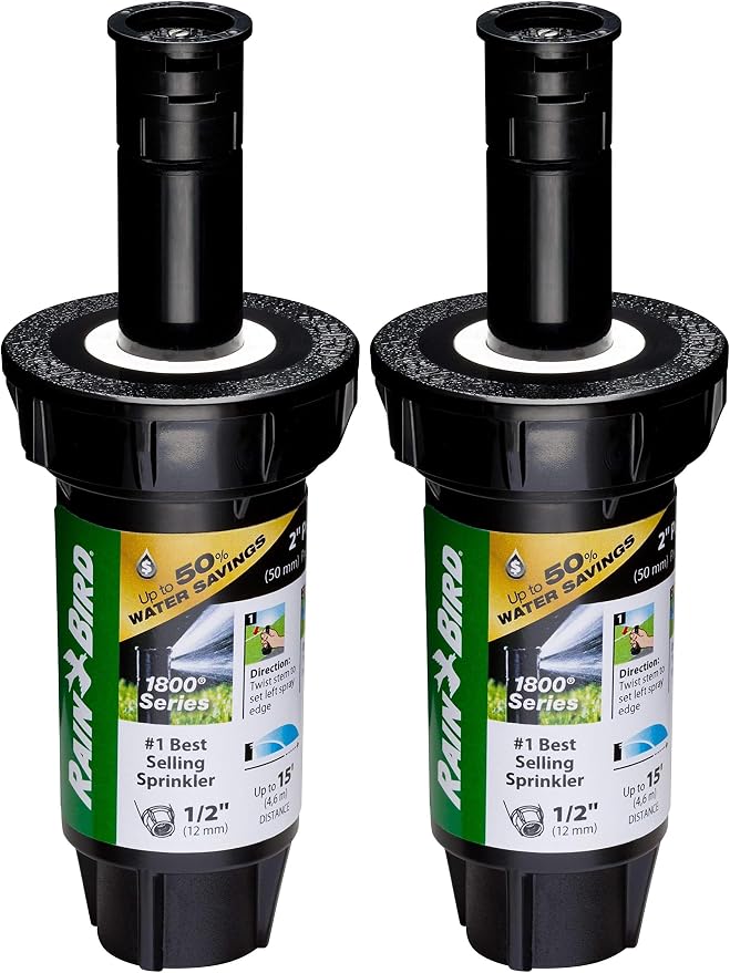 Rain Bird 1802QDSPRS Pressure Regulating (PRS) Professional Dual Spray Pop-Up Sprinkler, 90° Quarter Circle Pattern, 8' - 15' Spray Distance, 2" Pop-up Height (Pack of 2)