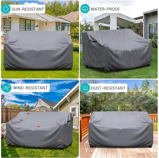 Patio Sofa Cover Waterproof - Heavy Duty 2-Seater Outdoor Couch Cover, Patio Furniture Covers with Air Vent and Handles, 60"L ×34" D×30" H, Gray