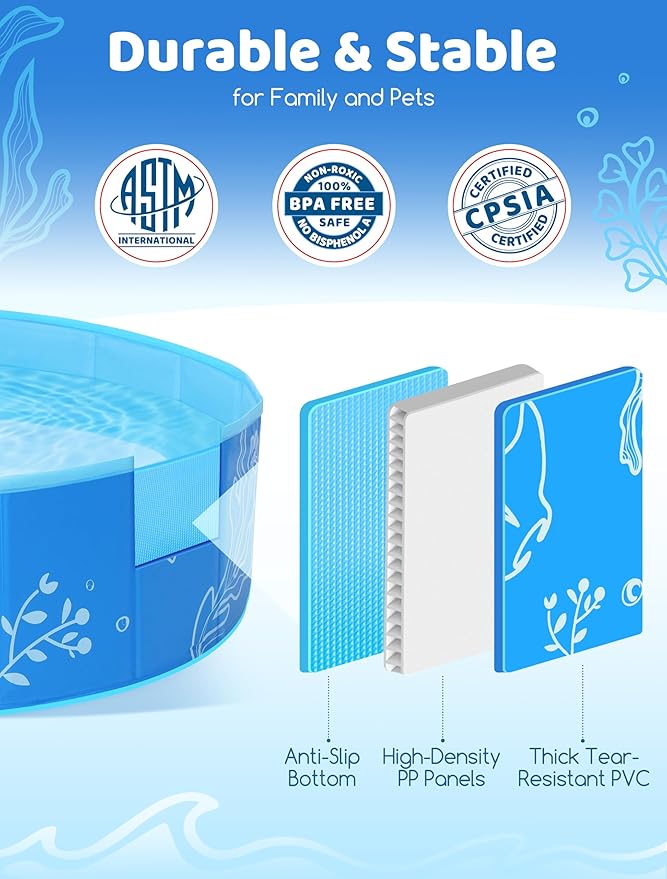 Hikiddy Foldable Kiddie Pool with Canopy: 31.5in/ 47in /63in for Baby Toddler Kids Family - Summer Water Play Pool with Shade - Portable for Outdoor Backyard Beach (Blue-Blue, 63in)