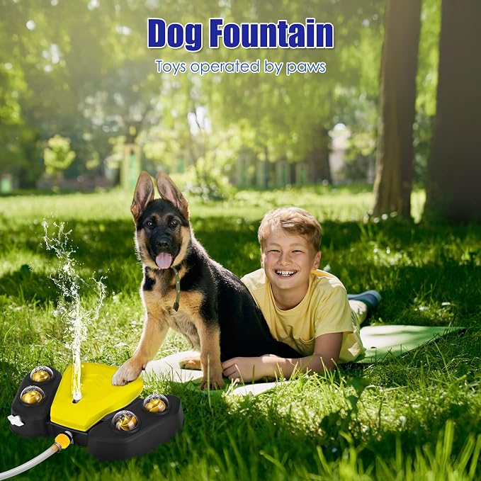 Dog Water Fountain Step On, Outdoor Paw Activated Water Fountain for Dogs, Paw Activated Drinking Water Toy with Hose for Fresh Water, Upgrade Copper Valve Set(Yellow)