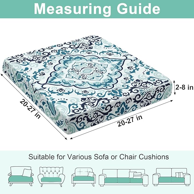 pickyNproud 8Pcs Patio Cushion Covers Stretch Outdoor Couch Cushions Slipcovers Replacement Washable Furniture Protector with Elastic Bottom Sofa Chair Seat Cover, Teal Flowers