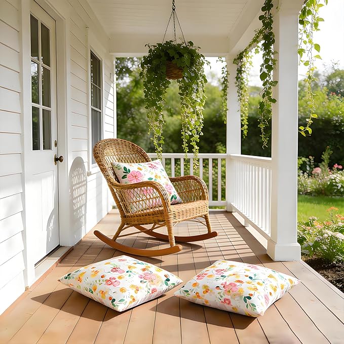 SquarePie Outdoor Pillow Covers 18x18 Inch Set of 2 - Waterproof Rose Square Cushion Covers for Patio Garden Furniture, Watercolor Florals Throw Pillow Cases for Couch Sofa Balcony Bench