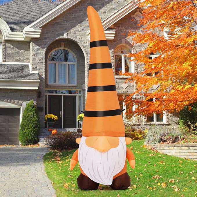 COMIN 5FT Thanksgiving Inflatables Gnome Blow Up Ourdoor Yard Decoration Built-in LEDs for Fall Garden Lawn Decor