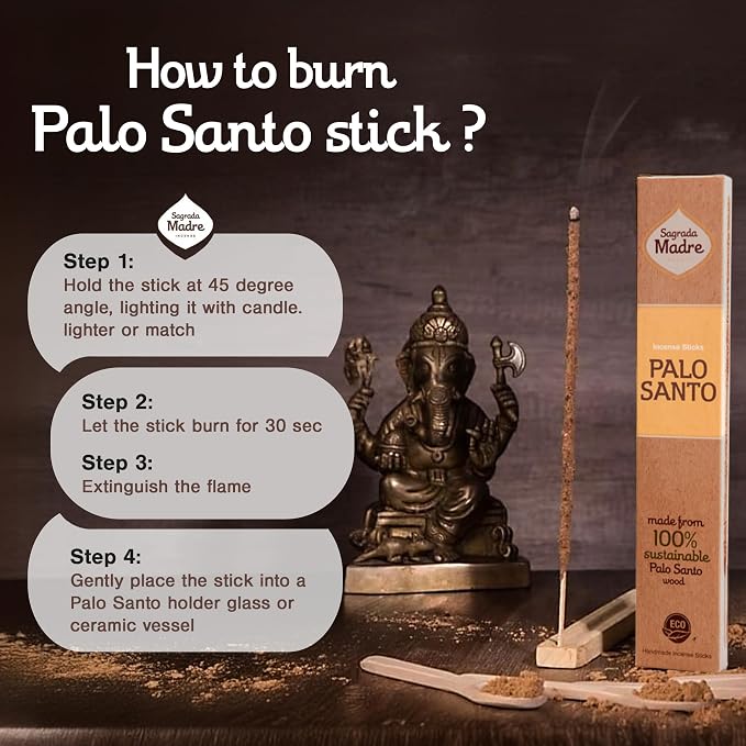 Sagrada Madre 8pcs Wildly Harvested Thick Palo Santo Incense Sticks (Plant Based), 9” Long - Eco Friendly, Non-Toxic, Aromatic Incense Sticks (1hr Burning Time) to Heal & Calm Your Body & Environment