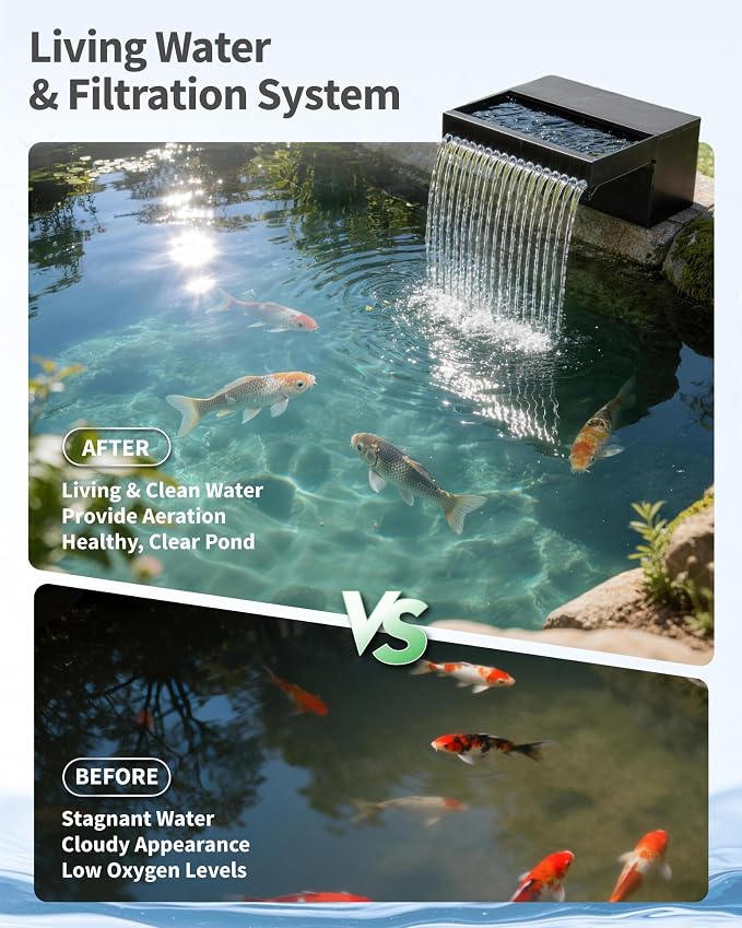 POPOSOAP 55W Solar Pond Waterfall Spillway with Pond Pump, Pond Spillway with 304 Stainless Steel & Filtration System & 9.8FT Tube for Pond Fountain Waterfall Garden Water Features-P5552S