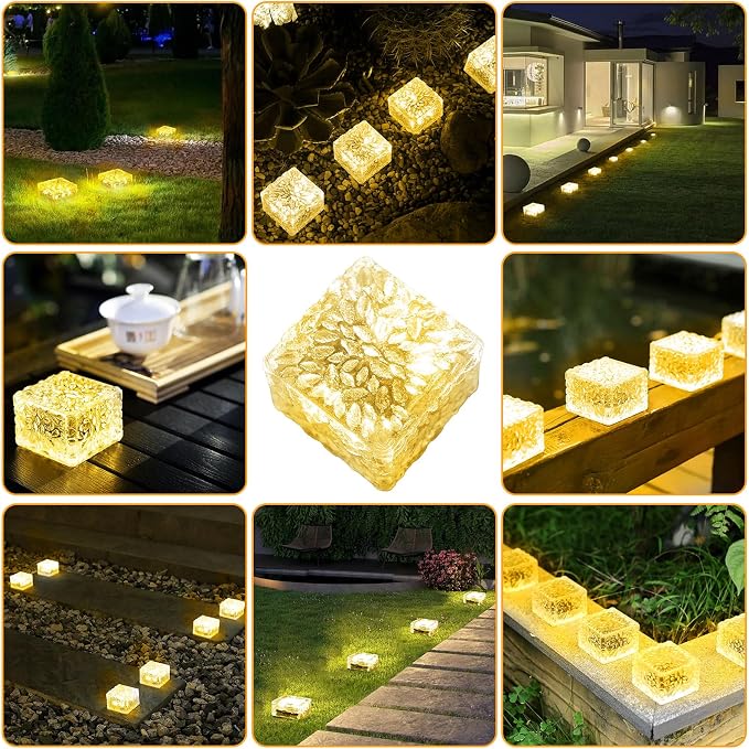 JKIMK Solar Brick Lights - Outdoor Waterproof Patio & Garden Decor (3 Packs) for Patio, Yard, Walkway, Pathway