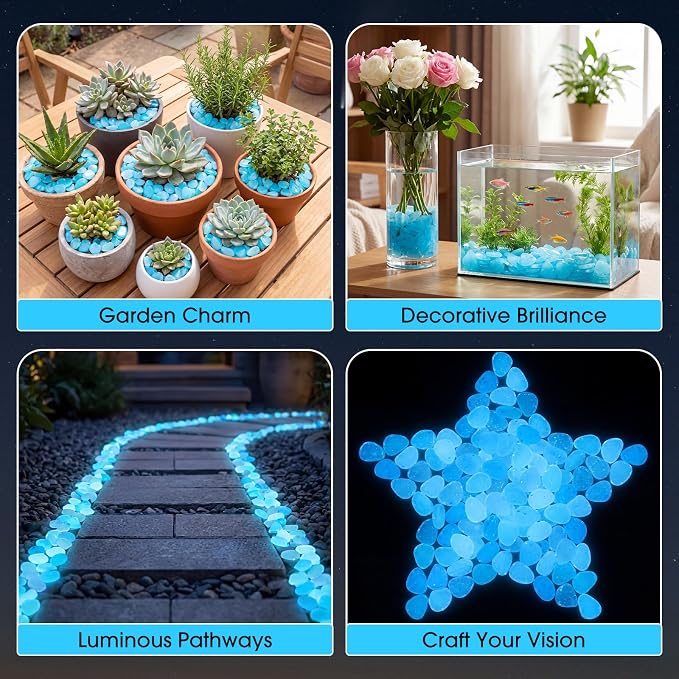 Landical 100 Pcs 1.8 Inch Large Glow in The Dark Rocks Pebbles Outdoor Fish Tank Rocks Aquarium Gravel Luminous Stones for Walkway Succulent Plant Halloween Decor (Blue)