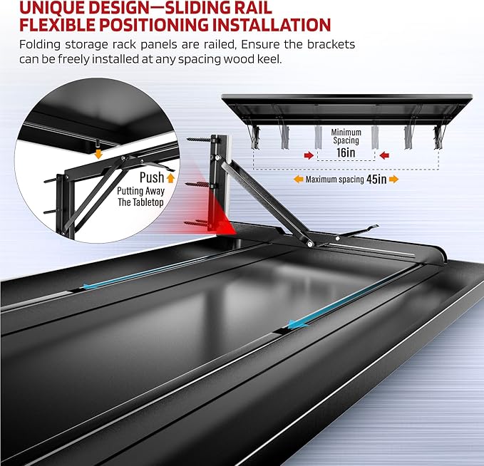 1.3x4FT Adjustable Garage Shelf Wall Mounted Fold Down Shelf Metal Heavy Duty Black 2Pack