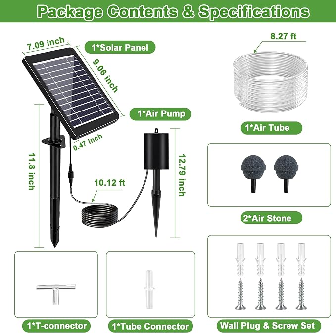 4W Solar Pond Aerator, Solar Aquarium Air Pump with 2 Air Stones, Three Working Modes, Solar Pond Oxygen Pump for Fish Tank, Outdoor Small Pond, Hydroponics