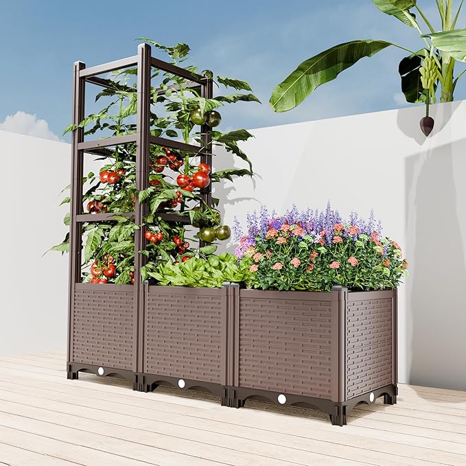 DoCred 5-Tier Vertical Garden Bed, PP Raised Planter Box, Cascading Tiered Herb Garden Planter for Vegetables Flowers, Space Saving Outdoor Indoor Patio Balcony Garden, Gray