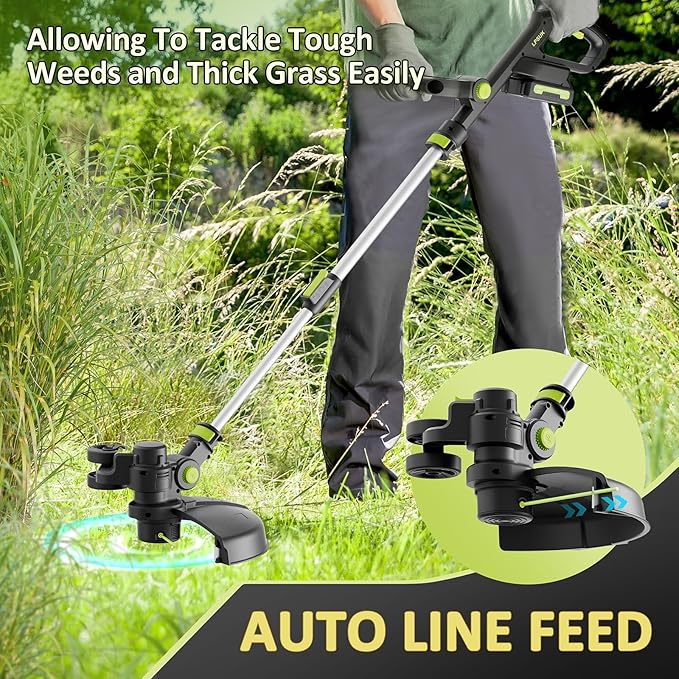 20V Cordless String Trimmer, 2.0Ah Battery Powered with Fast Charger, 12'' Grass Cutter with Auto Line Feed, 3-in-1 Electric Lawn Mower Grass Trimmer & Edger Lawn Tool with 8 Lines for Yard, Garden