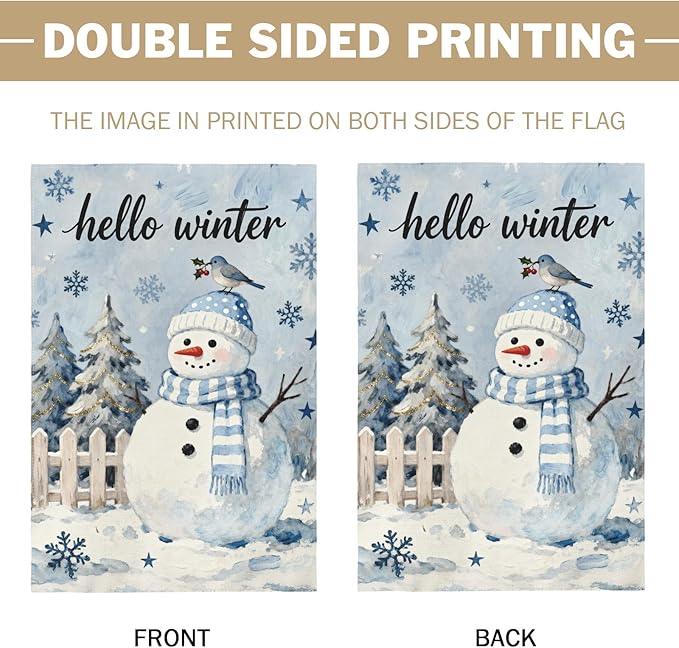Winter Snowman Garden Flag 12x18 Inch Christmas Tree Snowflake Cardinal Hello Holiday Decorative Yard Flags for Outside Double Sided Seasonal Outdoor Home Farmhouse Decoration Porch New Year Decor