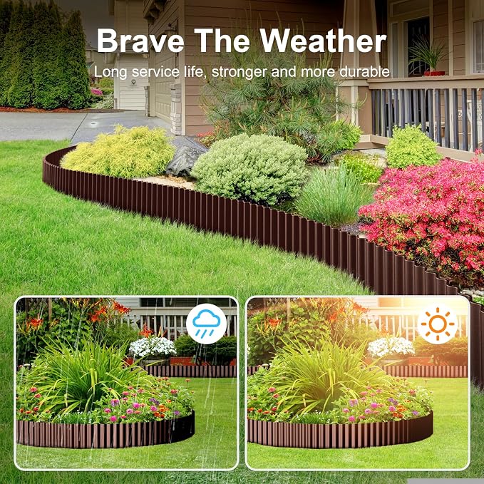 Land Guard Corrugated Garden Edging Border, 12" x 50' Landscape Paver Edging, Tall Landscape Edging, Fence for Garden, Flower Bed, Lawn and Landscape Edging (Brown)