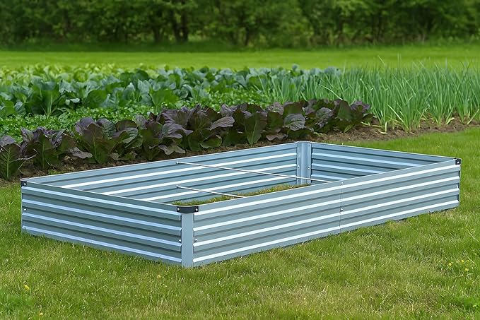 Meberam 3 Pack 6x3x1FT Galvanized Raised Garden Bed Kit, Outdoor Metal Planter Box for Vegetables, Bottomless Rectangular Gardening Bed with Support Rods, Tool-Free Assembly, Gray
