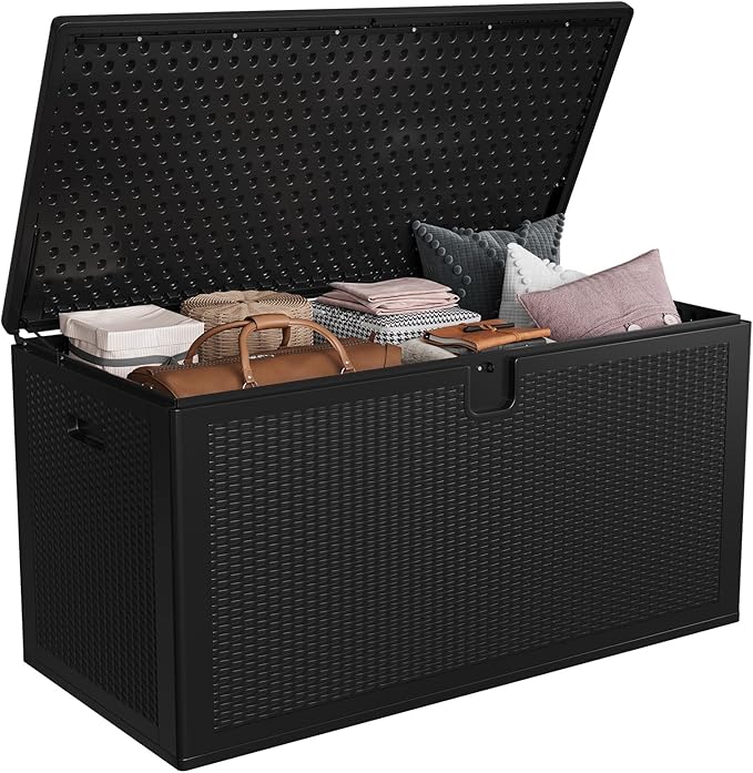 150 Gallon Resin Deck Box Outdoor Storage – Heavy Duty Waterproof & UV-Resistant, Lockable Lid, Reinforced Stability for Patio Cushions, Garden Tools, Pool Supplies, Black