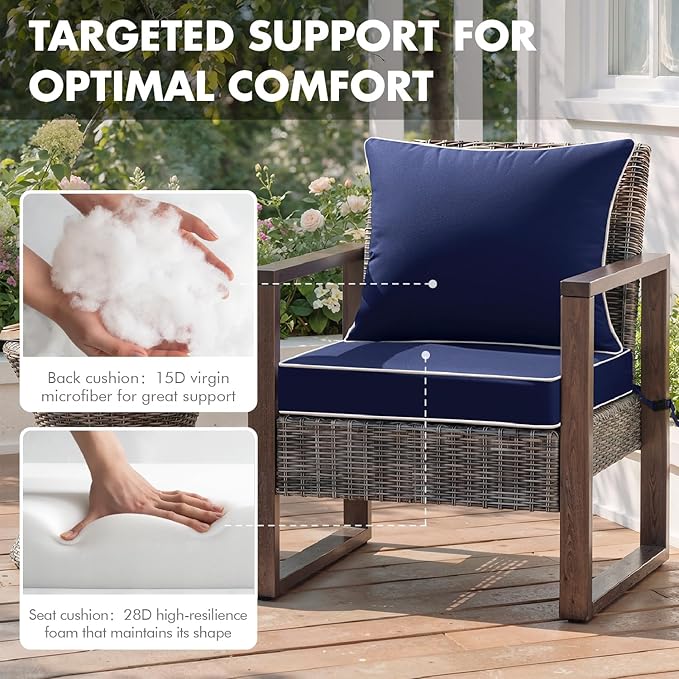 MIULEE Navy Outdoor Seat Cushion 22x24 Inch Waterproof & 3 Year Fade Resistant Deep Seat and Back Cushion for Patio Furniture Chair Sofa Couch with Handle and Adjustable Straps