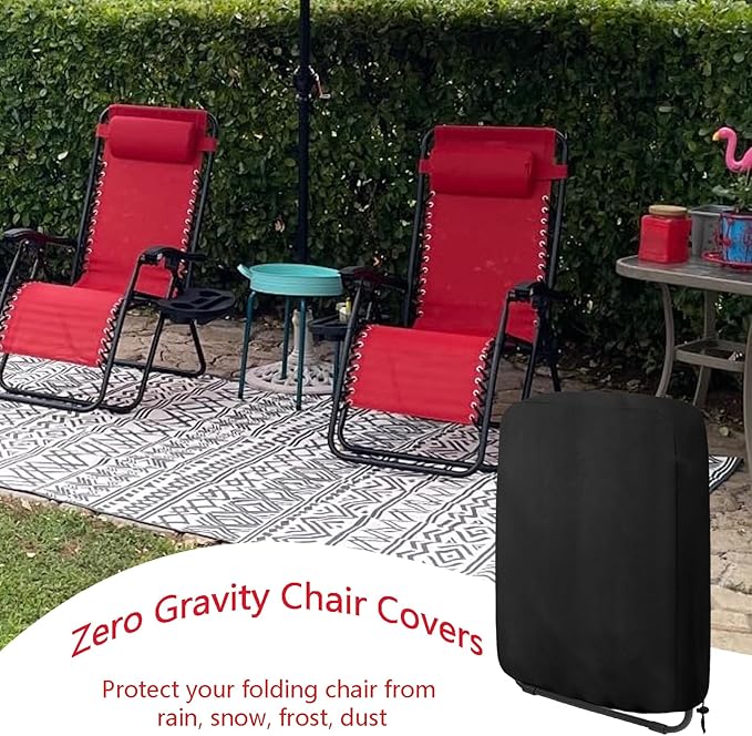 Oslimea Zero Gravity Chair Covers 2 Pcs, Folding Patio Chair Covers All Weather Waterproof Dustproof with Storage Bag, 32.3" W x 7.9" D x 36.6" H, Black