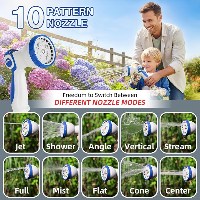 Retractable Garden Hose Reel, Home Hose Reel with10 Patterns Spray Nozzle, Adapts to standard US hose plugs, for Garden Watering, Floor Cleaning, Pet Cleaning, etc (50FT)
