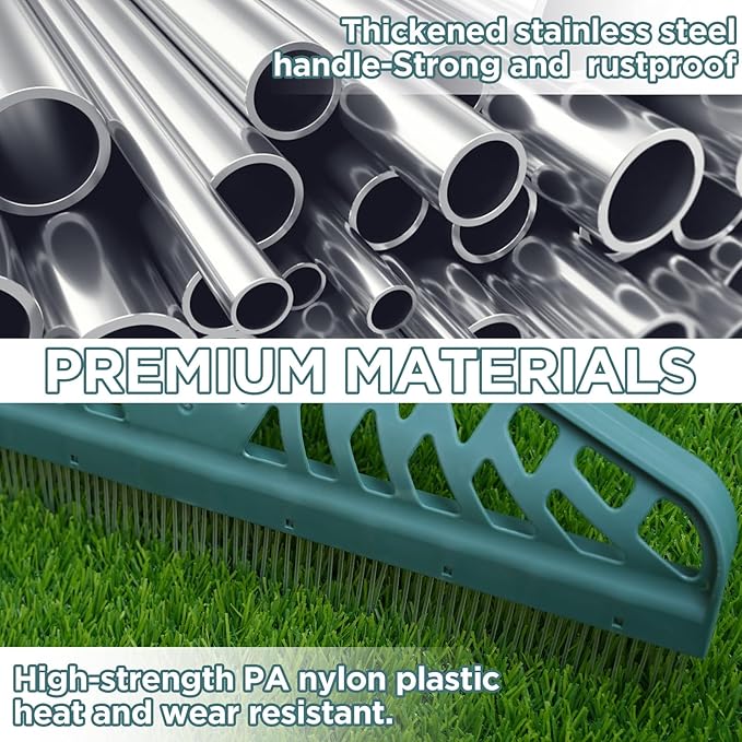 YEELOR Artificial Turf Rake with Adjustable Steel Handle from 32 to 61 Inch, Durable Artificial Grass Rake, Turf Brush for Cleaning pet Hair, Large Fallen Leaves and Dead Grass from Artificial Turf