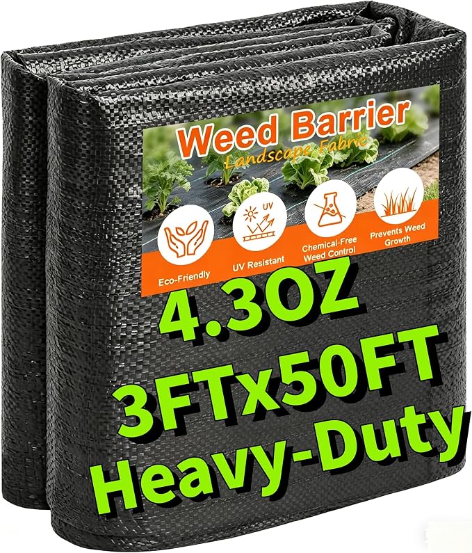 AMAGABELI GARDEN & HOME 3ft x 50ft Weed Barrier Landscape Fabric 4.3oz Garden Cloth Heavy Duty Weed Control Blocker Mat Gardening Ground Cover Durable Woven Geotextile Fabric Driveway Underlayment