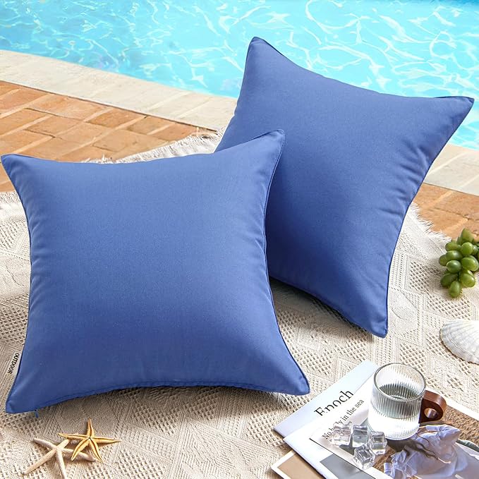 MIULEE Pack of 2 Decorative Outdoor Waterproof Pillow Covers Square Garden Cushion Sham Throw Pillowcase Shell for Spring Patio Tent Couch 18x18 Inch Royal Blue