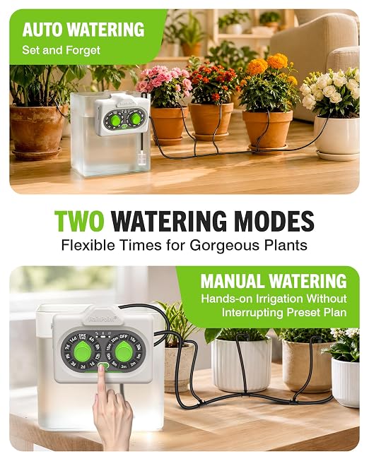 RAINPOINT Bluetooth Automatic Plant Waterer Indoor, Smart APP Control Drip Irrigation System for Houseplants, Anti-Siphon Vacation Watering Device with 2400mAh Rechargeable Battery (Up to 15 Pots)