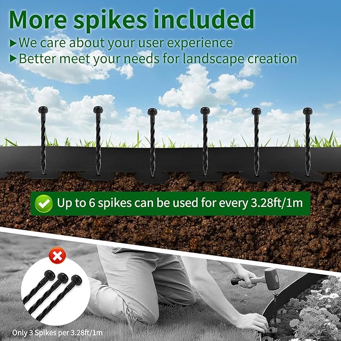 4 in x 80 Ft Garden Landscape Edging, No Dig Garden Edging Border Kit with 147 Pcs Spikes for Flower Bed Lawn Yard Grass Black