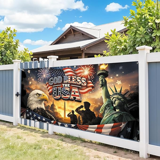 6 * 13FT Eagle Flag God Bless The UAS Garage Door Cover Decorations Independence Day Garage Door Banner for Outdoor Indoor Patriot Party Photography Backdrop