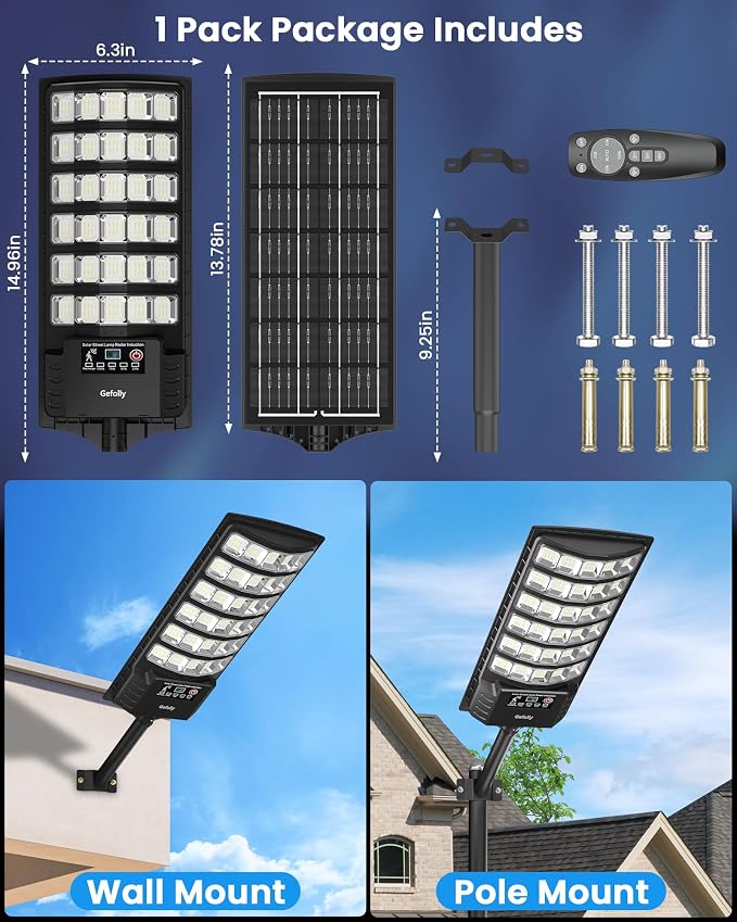 Gefolly Solar Lights Outdoor, 6500K Street Lights Outdoor Dusk to Dawn, IP67 Waterproof Solar Flood Security Lights with Motion Sensor for Warehouse, Yard, Garage-2Pack