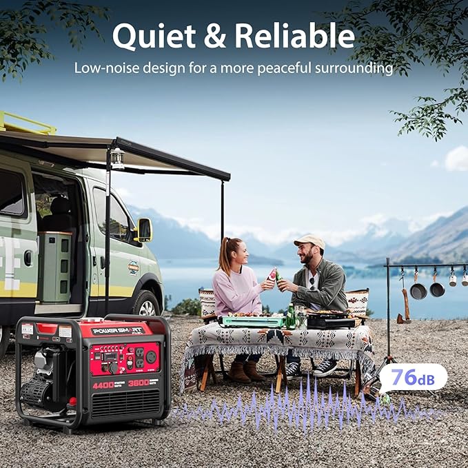 4400-Watt Portable Inverter Generator, Gas Powered, CO-Sensor, Lightweight & Quiet for Home Use and Emergency Backup, Camping, EPA Compliant