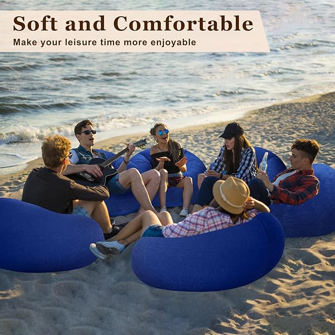 Realspring Inflatable Bean Bag Chairs Outdoor Blow up Camping Chairs Inflatable Lazy Sofa Folding Portable Bean Bag Loungers Couch for Movie Night(Dark Blue,12 Pcs)