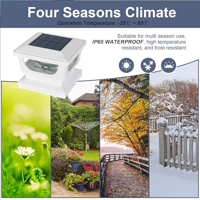 Sumaote Solar Post Caps Lights for 3x3 Metal/Vinyl & 4x4 Wood Posts, IP65 Waterproof, 120 Lumen 3000K Warm White LED Lighting for Garden, Fence, Deck and Mailbox, Dusk-to-Dawn,White Shell (2 Pack)
