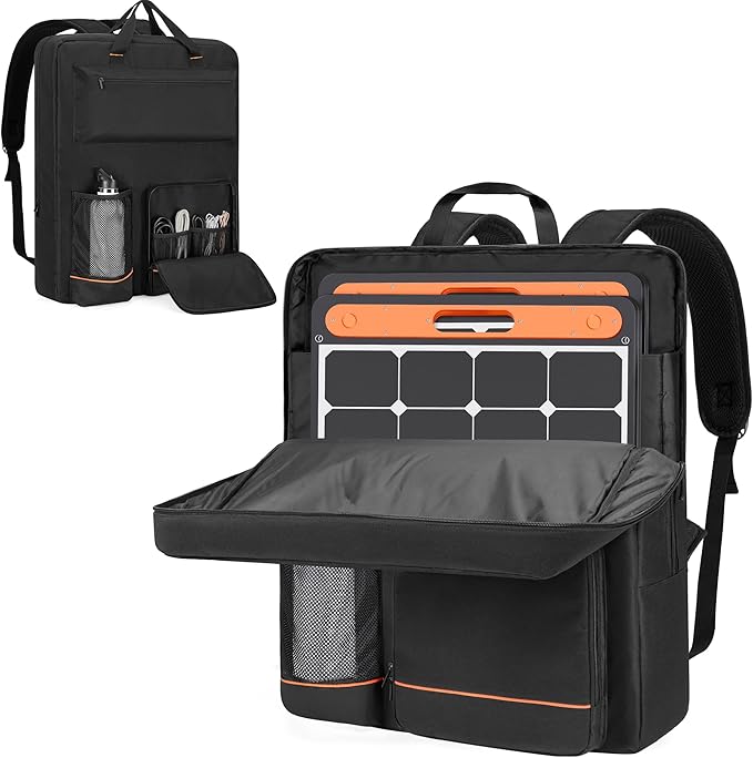 HODRANT Solar Panel Storage Bag, Travel Backpack Compatible with Jackery SolarSaga 100W 100X 200W, Padded Carrying Case for 2 Panels, Portable Carrier with Pockets