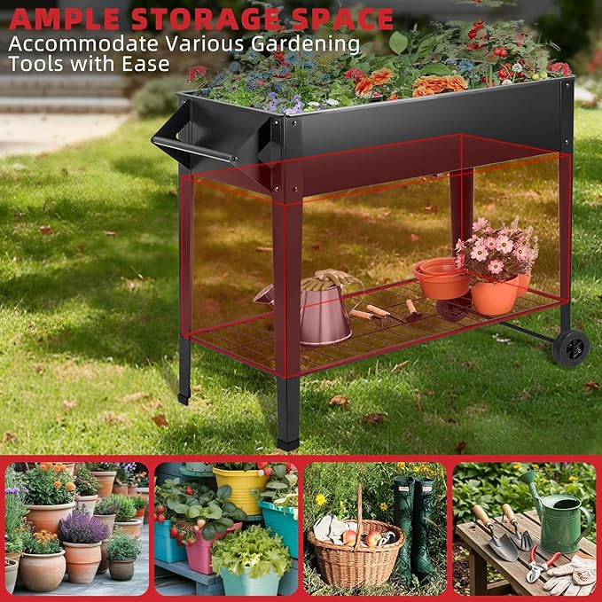 Kendane 32" Elevated Raised Garden Bed Outdoor - Rust-Resistant Metal Spacious Planter Box with Drainage Holes for Patio Balcony Deck Small Space - Grows Vegetables Tomatoes Herbs Flowers
