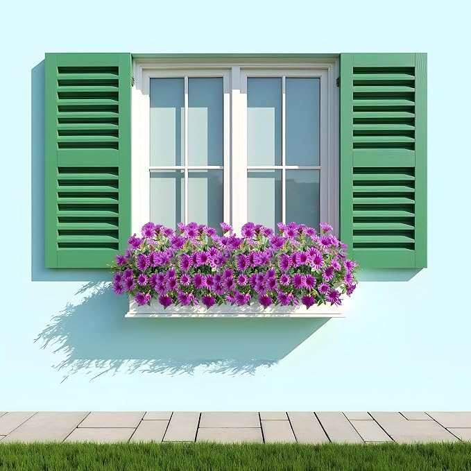 Purple Artificial Morning Glory Flowers for Outdoor Planters, Premium UV Resistant Silk Faux Flowers for Porch, Hanging Basket & Window Box, Cottage Garden Decor, No Pot, 13.3 Inch, 4 Bundles