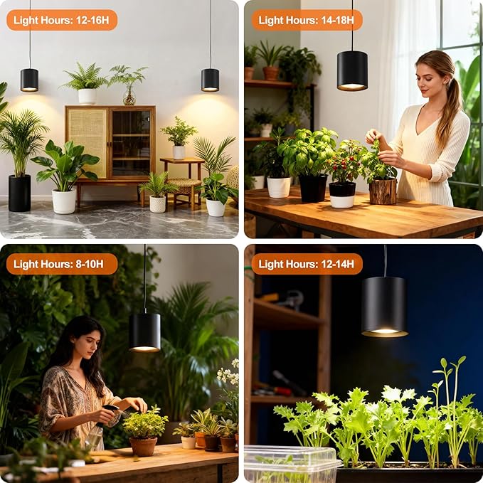 Dimmable Hanging Grow Lights for Indoor Plants, Full Spectrum Hanging Plant Light with Timer & 16.4FT Power Cord, 24W, 3600K Black Glow Light for Garden, Herbs, Seed, Flowers
