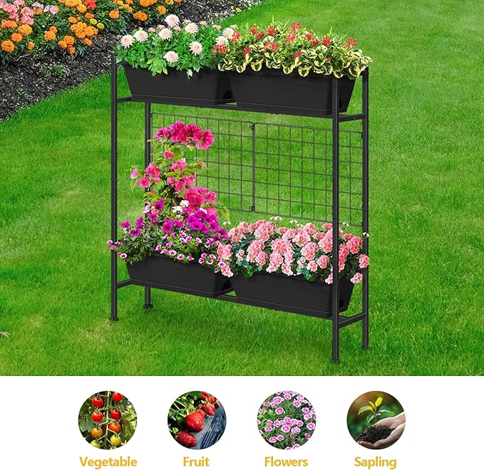 ETELI Vertical Raised Garden Beds Outdoor Elevated Herbs Garden Planter Boxes with Trellis and Legs 32.4" Flowers Beds Vertical Planters for Small Climbing Plant Vegetables Patio Balcony, Black