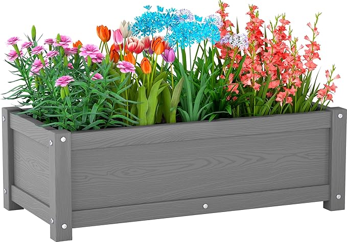 HDPE Raised Planter Box Outdoor,Rot-Resistant and Non-Cracking,Small Raised Beds for Gardening 29.5 * 14.4 * 9.8 in for Yard,Lawn,Outdoor Planter Boxes Rectangle with Drainage Holes Gray