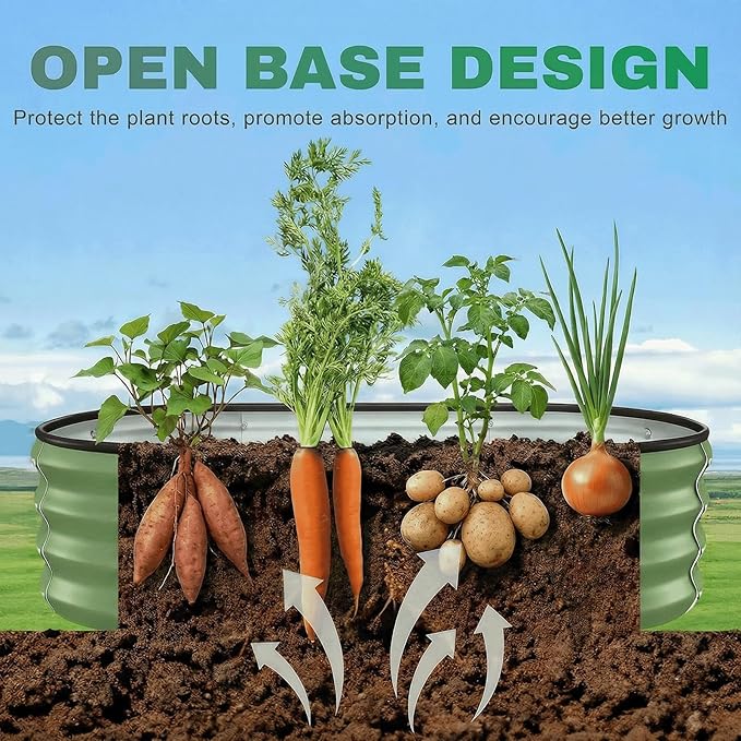 2PCS 4x2x1 FT Oval Metal Raised Garden Bed Kit, Elevated Garden Planter Box Outdoor, Trough Planter for Outdoor Plants, Flower, Vegetables, Fruit, Herbs (Green)