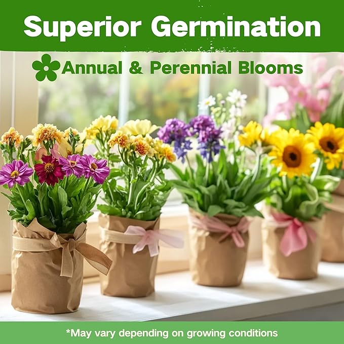 Lush&Dew Cut Flower Seed Bank, Gardening Gifts for Mom Women, 32 Varieties Non-GMO Annual & Perennial Wildflower Seeds for Planting in Raised Garden Bed, Home Garden, Zinnia Sunflower Zone 3-10