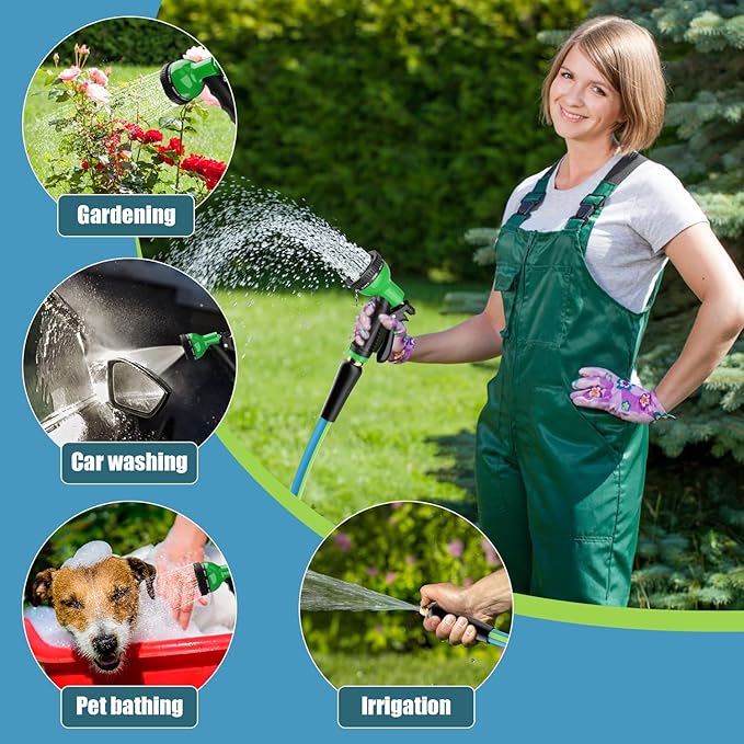 Besiter Heavy Duty Garden Hose 5/8" 50FT: Flexible Rubber Water Hose with 10 Function Sprayer - Leakproof Hose Male to Female Fittings - Durable Hose for Yard, Lawn, Car Wash, Outdoor, Watering, Green