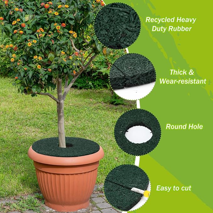 Peryiter 2 Pcs Double Side Rubber Mulch Tree Ring, Heavy Duty Rubber Mulch Mat, Tree Root Protector Mat Reversible Round Root Ring Weed Barrier for Prevent Animal Dig (Green)