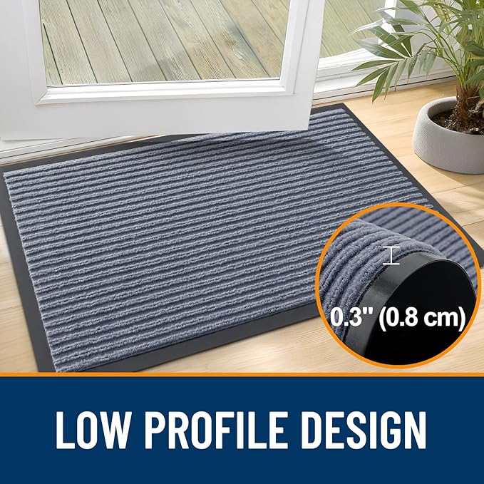 OLANLY Front Door Mat Indoor Outdoor Entrance, 2-Pack 59 x 23 Inch, Waterproof Heavy Duty Doormat, Fade Resistant, Low Profile, Easy Clean Patio Porch Welcome Floor Mats for Entry, Ash Grey