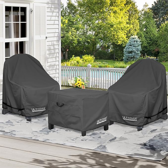 ULTCOVER Waterproof Patio Ottoman Cover Rectangular Outdoor Side Table Furniture Covers Size 26L x 20W x 18H inch, Black