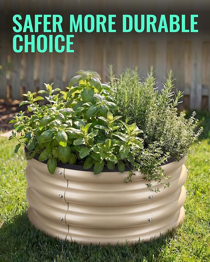 ZXZYHFTY Raised Garden Bed, 0.6 mm Galvanized Steel Round Planter Box with Open Bottom, White, 2 x 2 x 1 FT, 3 Pack